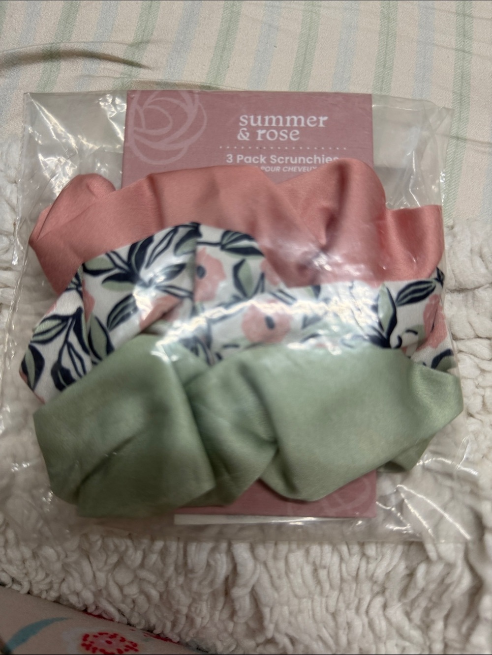 summer & rose Satin Scrunchie Set — Blush, Floral, Sage
